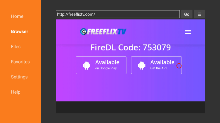 Click Get the freeflix tv APK.