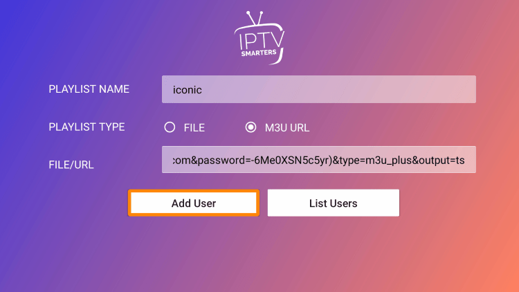 Wenn Ihr IPTV-Dienst keine Xtreme Codes-API-Anmeldung bereitstellt, können Sie sich mit einer M3U-URL anmelden.