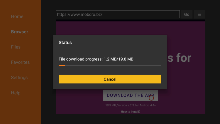 Wait for mobdro apk to download.