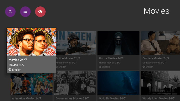 There are also VOD options for movies and tv shows within this free IPTV app.