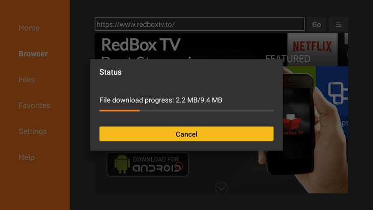 Wait for redbox tv apk to download.