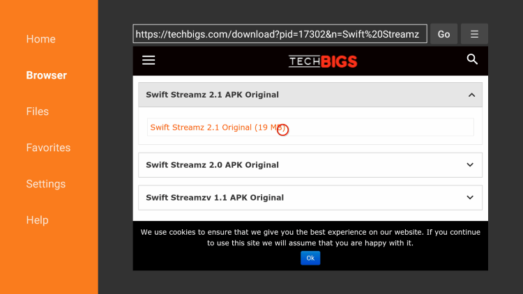 Click the latest APK version of Swift Streamz.