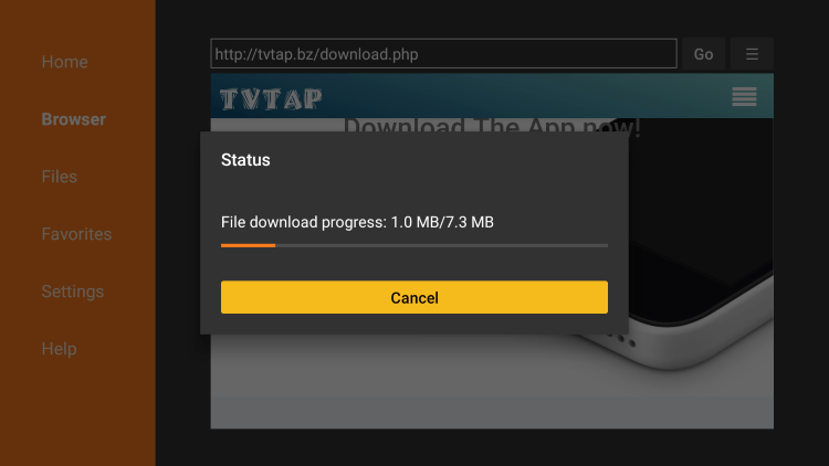 Wait for the tvtap pro app to download.