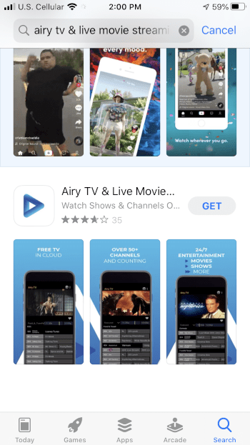 Find the Airy TV app and select GET.