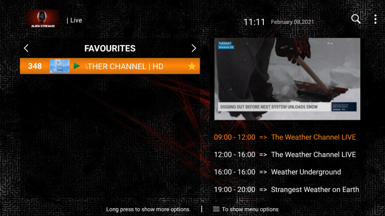 Note that your selected channel is now in your favorites!