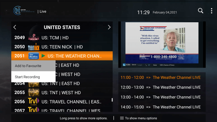 One of the best features within the Hydrogen IPTV service is the ability to add channels to Favorites.