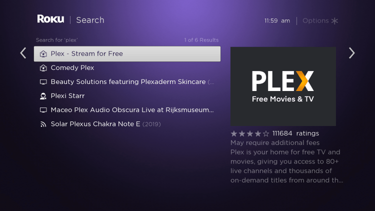 Scroll over and select the Plex live tv channel.