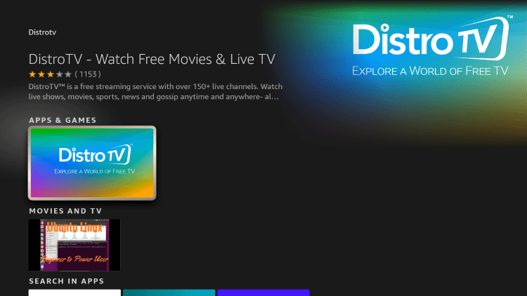 Click the option for DistroTV under Apps & Games.