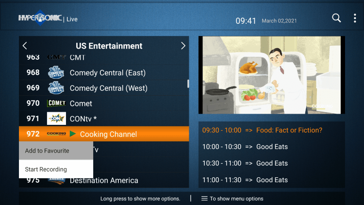 One of the best features of the Hypersonic TV service is the ability to add channels to Favorites.
