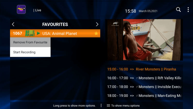 That's it! You can now add/remove channels from Favorites within juice tv.