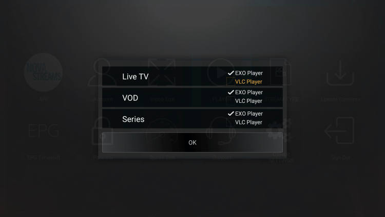 Since VLC is the only external player we are able to integrate within Nova IPTV, choose that one.