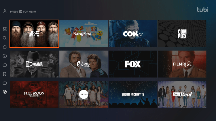 See further down for a complete category list of Tubi TV APK channels.