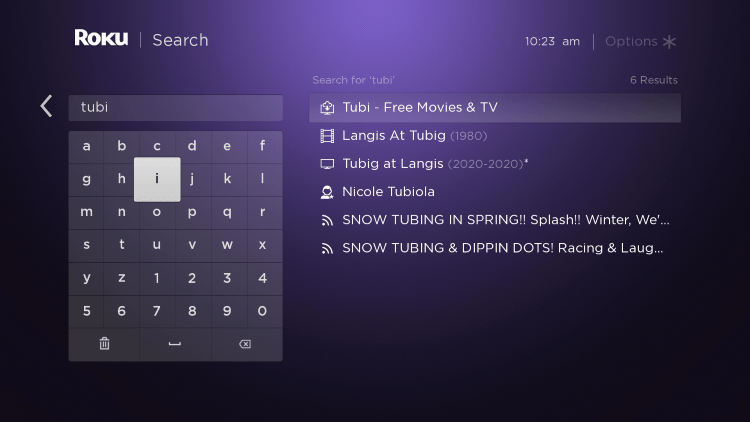 Enter “tubi” within the search bar.