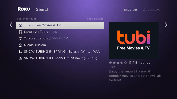 Scroll over and select the Tubi channel.