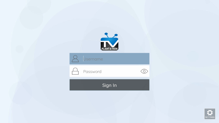After you install the IPTV application on your streaming device, you enter your TV Plantation account login information on this screen.