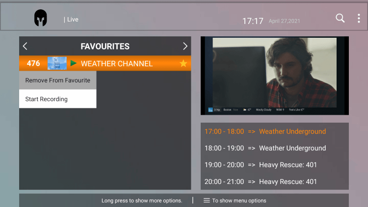 If you want to remove a channel from your Favorites, hover over a channel and hold down the OK button on your remote.