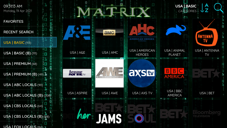 matrix iptv channels