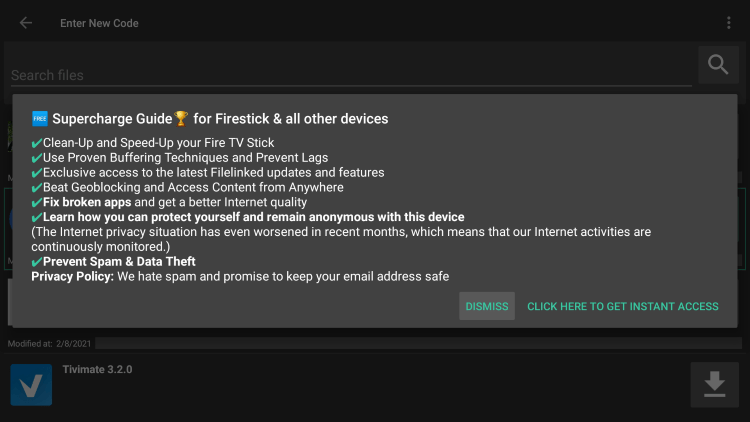 Once entering the Filelinked store this message may appear, just click Dismiss.