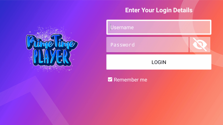 After you install the application on your streaming device, you enter your account login information on this screen.