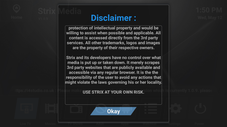 . Click Okay when prompted with this disclaimer message.