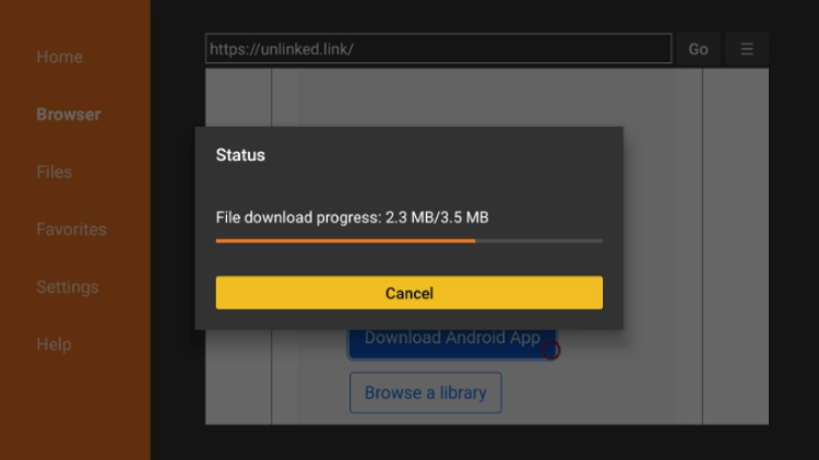 Wait for the unlinked apk file to download.