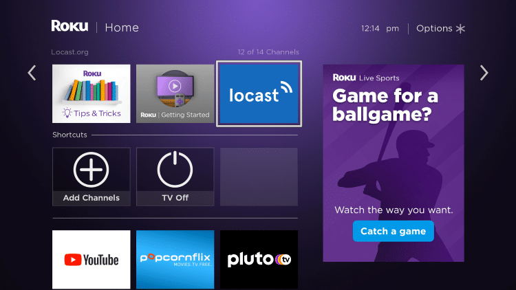 Return to the home screen and locate the Locast channel to launch it.
