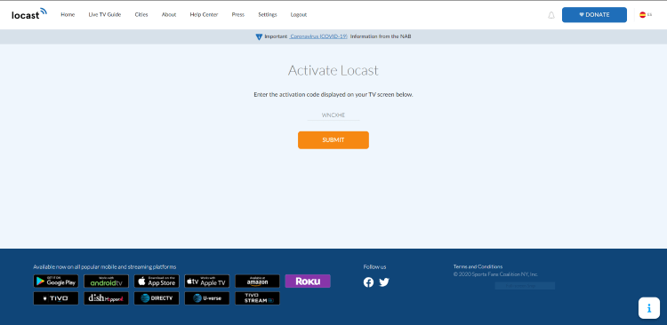 You are then directed to the Activation page. Enter your code from the previous step and click Submit.