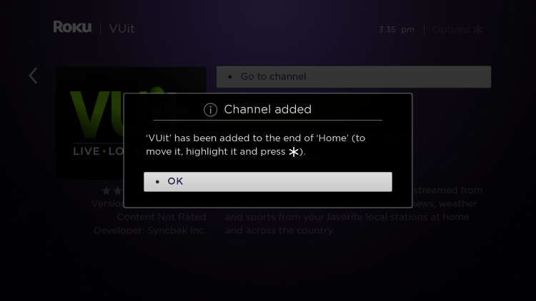Wait a few seconds for the channel process and click OK when finished.