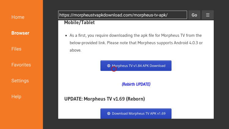 Click Morpheus TV APK Download again.