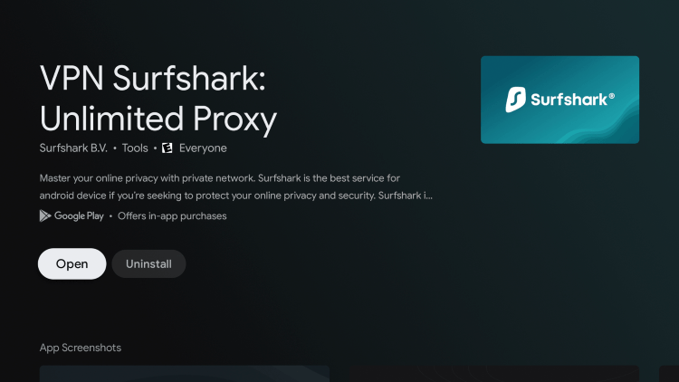 Wait a minute or two for Surfshark to install and click Open.