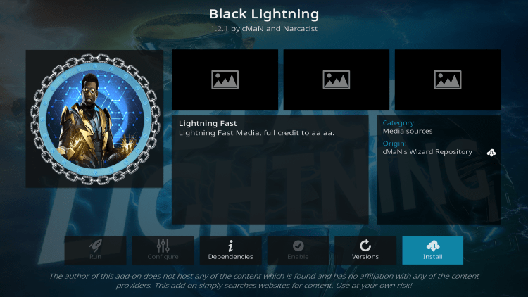 click install black lightning kodi addon