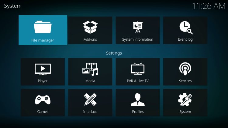 Then click the back button on the remote control and select File Manager.