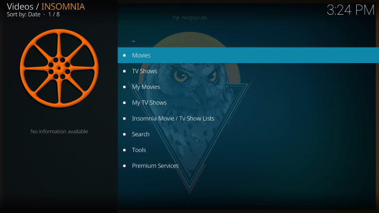 Installation of the Insomnia Kodi Addon is now complete. Enjoy!