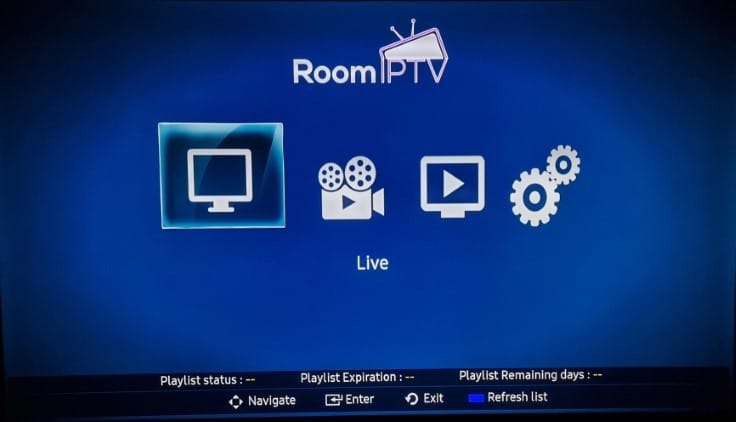Room IPTV is a live TV player that requires an M3U URL of your current IPTV provider to create a playlist.