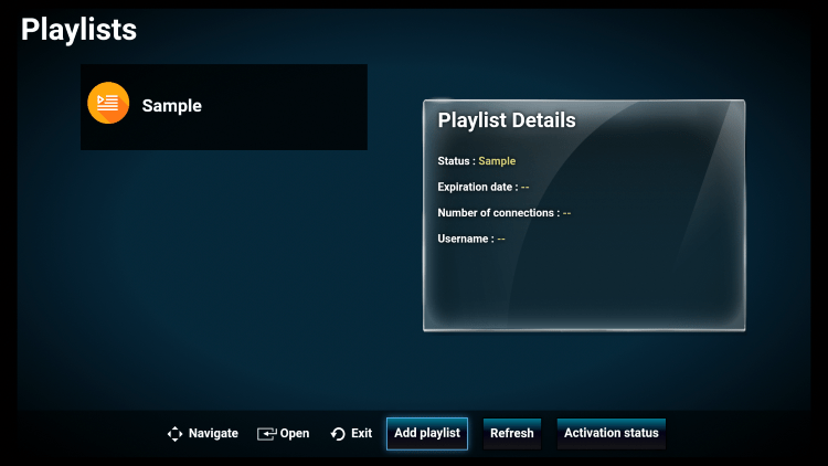 To add a playlist from the home screen, click Add playlist in the bottom menu.
