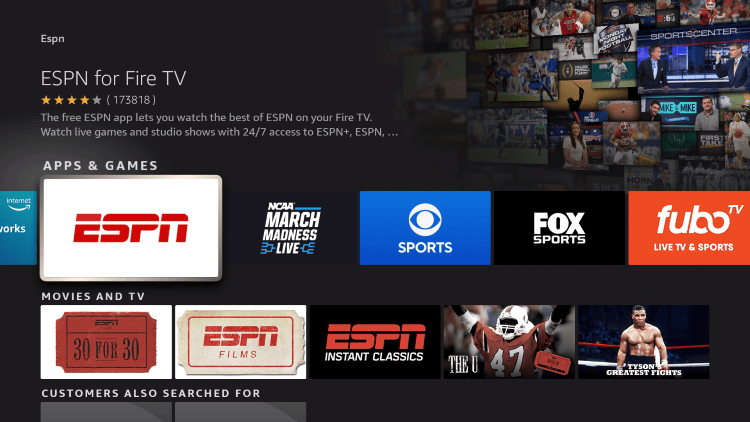 Sous Applications et jeux, cliquez sur l'option pour ESPN.