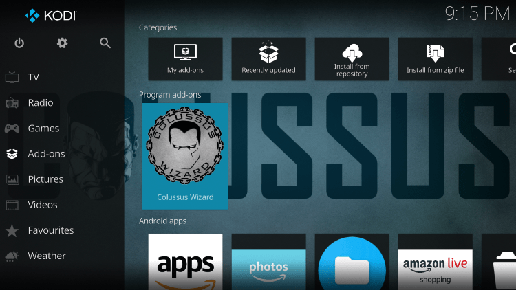 Return to the Kodi home screen and select Add-ons from the main menu.
