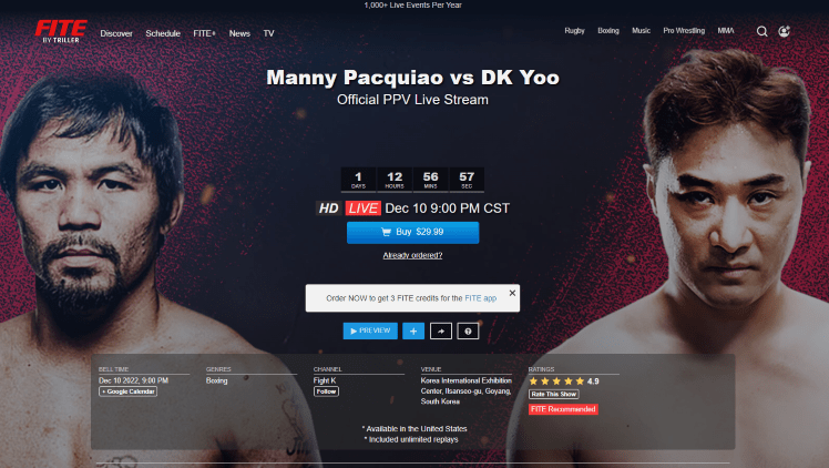 How to watch Manny Pacquiao vs DK Yoo FITE