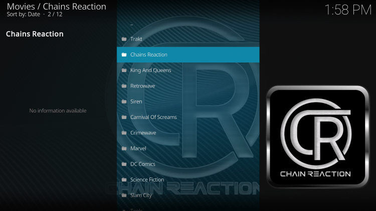 Installation of the Chain Reaction Lite Kodi Addon is now complete. Enjoy!