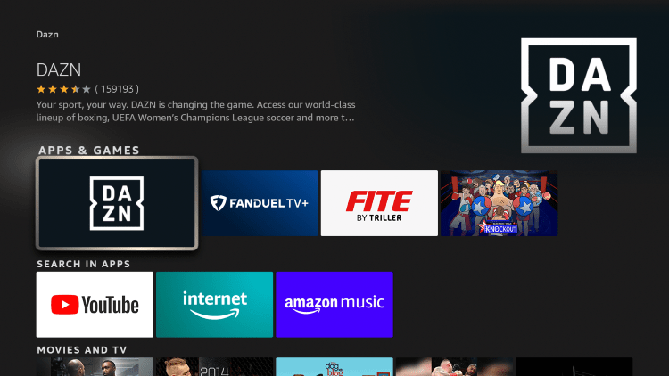 Click the option for DAZN under Apps & Games.