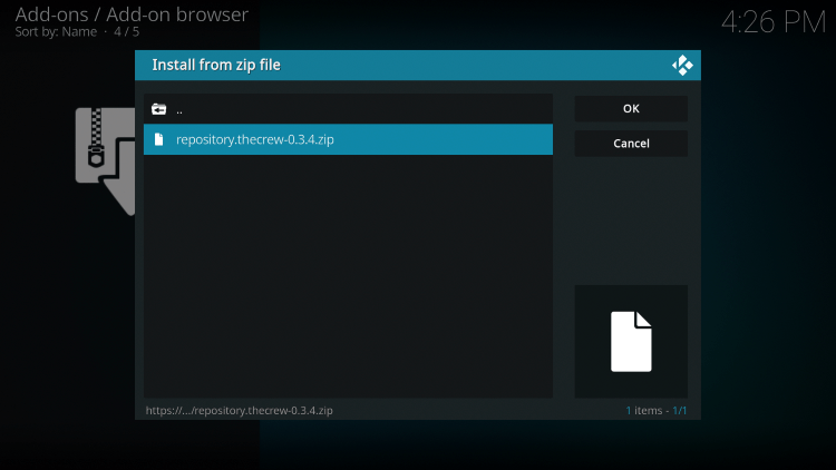 Click on the URL of the iconic Kodi build ZIP file