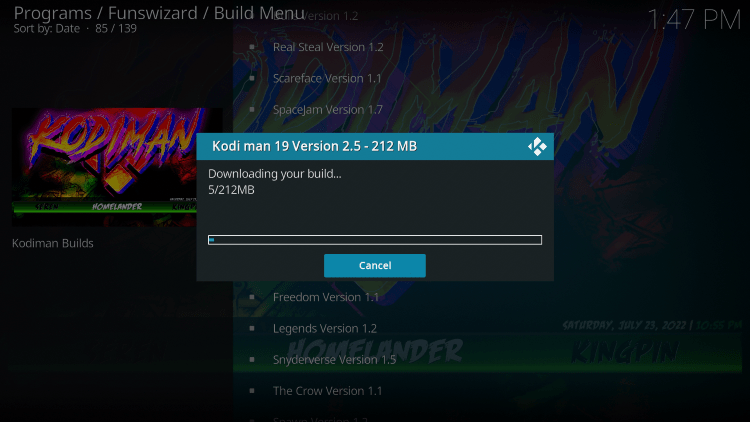 Wait a minute or two for the build to download.