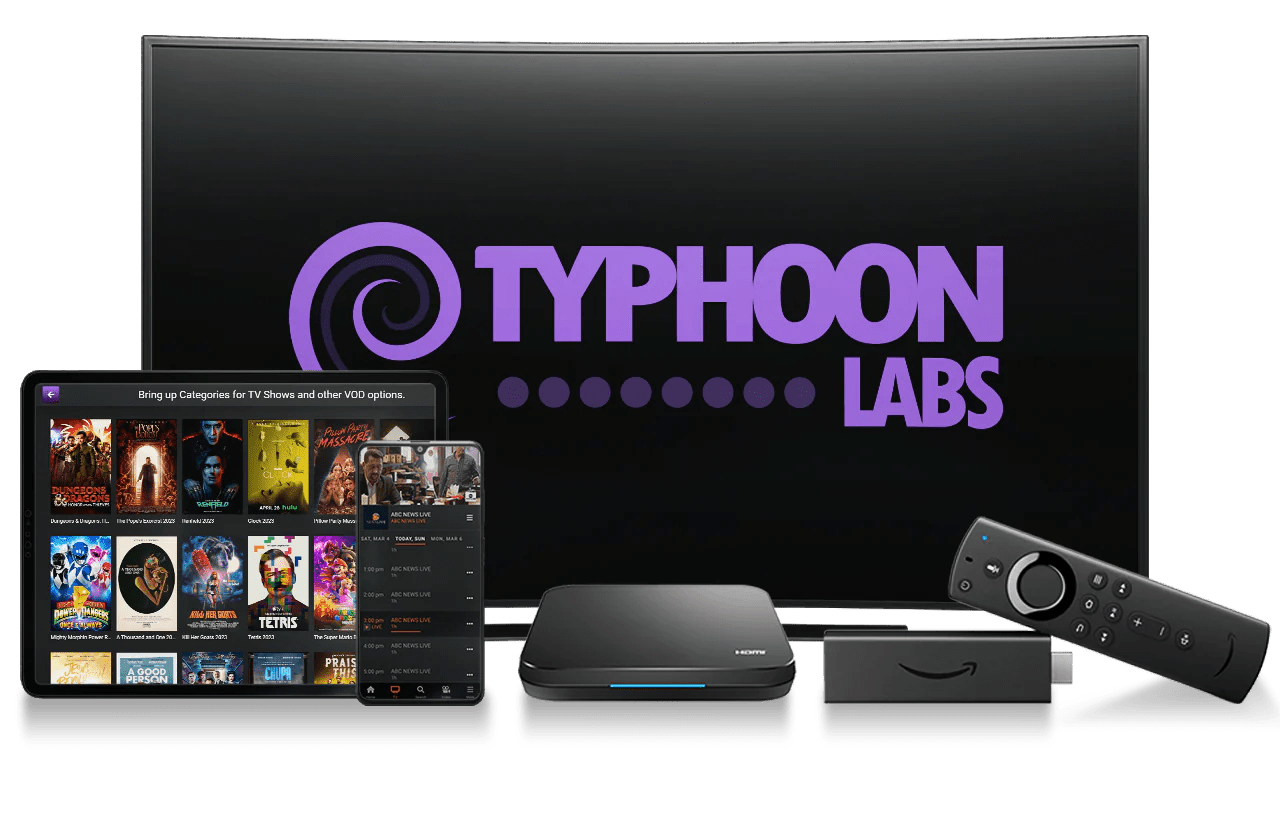Typhoon Labs IPTV is available for installation on several popular streaming devices.