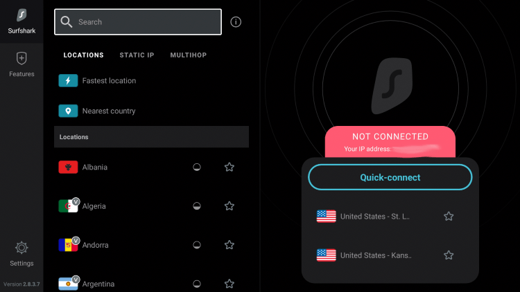 Now return back to Surfshark VPN and click the search bar on top to search for different VPN servers.