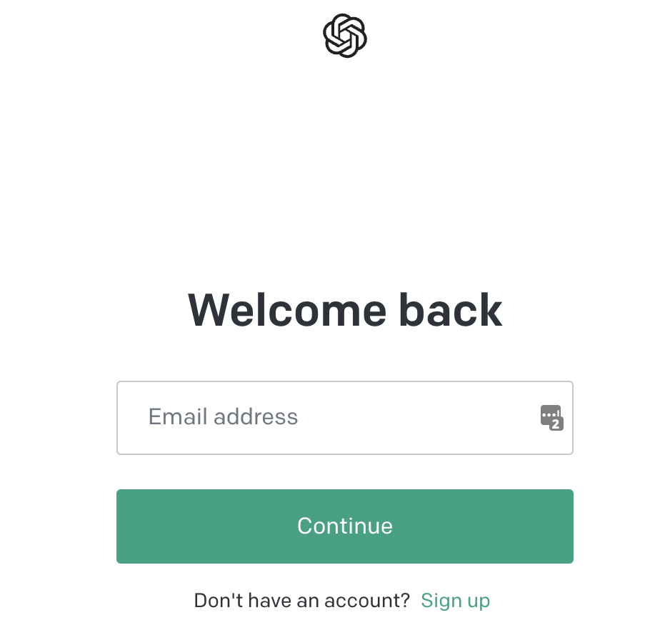 If you already have an OpenAI account, enter you email address and password and click Continue.