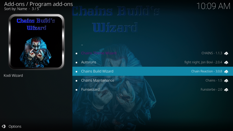 Click Chains Build Wizard.