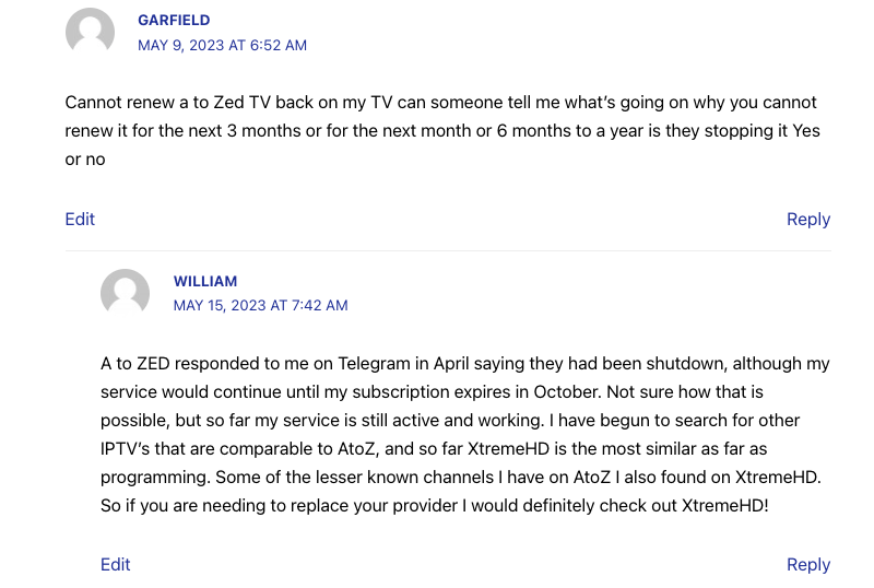 A to Zed IPTV Shut Down Comments
