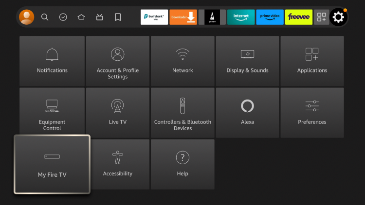 From your Firestick main menu, hover over the settings icon and click My Fire TV.