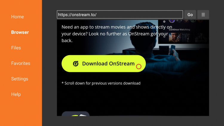 Scroll down and click Download OnStream.