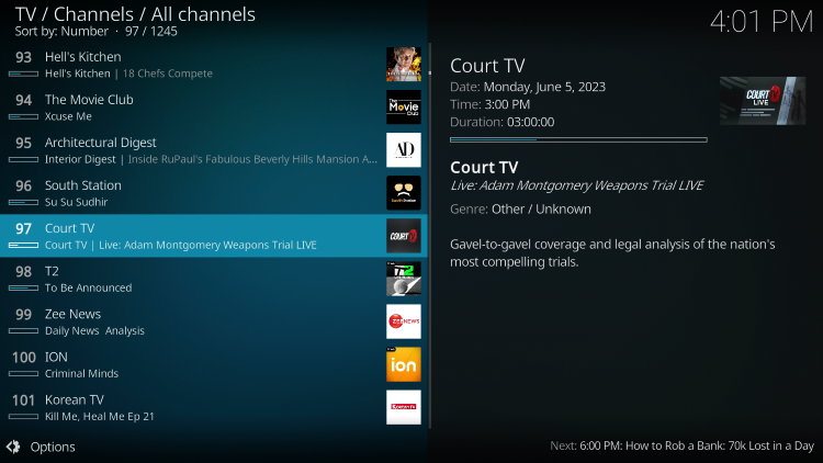 Select any channel you prefer and after a few seconds it will start to play.
